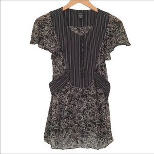 Emphasis Sheer Blouse Size 2 Button Detail Back Tie Flutter Sleeve Dressy